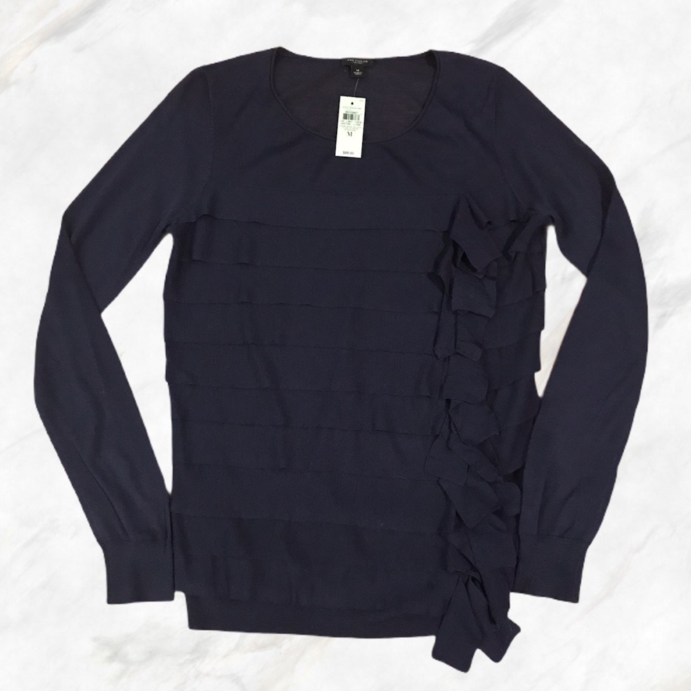 Ann Taylor Merino Wool Ruffle Front Top
